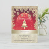 金ゴールド/赤のキラキラ企業の輝くクリスマスパーティー 招待状 (スタンド正面)