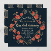 金ゴールド/赤バラ 招待状 (正面/裏面)