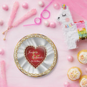金ゴールド、赤フェイク及びダイヤ結婚モンドの記念日 ペーパープレート (パーティー)