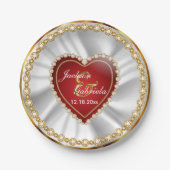 金ゴールド、赤フェイク及びダイヤ結婚モンドの記念日 ペーパープレート (正面)