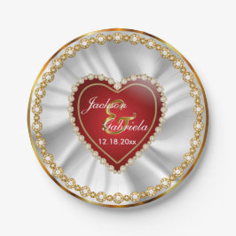 金ゴールド、赤フェイク及びダイヤ結婚モンドの記念日 ペーパープレート