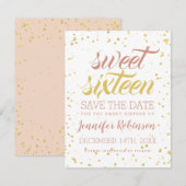 金ゴールド&赤面スイート16デ救ータススパークル紙吹雪 セーブザデート (正面/裏面)