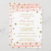 金ゴールド+赤面ピンクの水彩ベビーシャワー招待状 招待状 (正面/裏面)