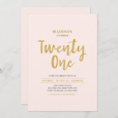 金ゴールド&赤面ピンクシンプルパーティー21st誕生日データ 招待状 (正面/裏面)