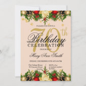 金ゴールド&赤面ホリデーグリッター70thバースデーパーティー 招待状 (正面)