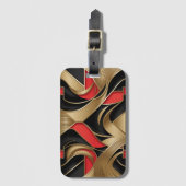 金ゴールド、赤、および黒のパターンデザイン ラゲッジタグ (正面縦)