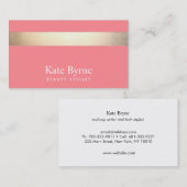 金ゴールド（輝きなし）ストライプのモダンスタイリッシュ赤面ピンク 名刺 (正面/裏面)