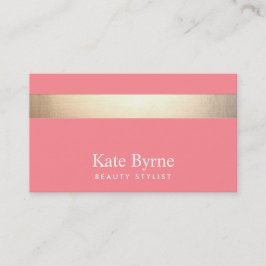 金ゴールド（輝きなし）ストライプのモダンスタイリッシュ赤面ピンク 名刺