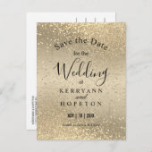 金ゴールド&金ゴールドグリッター-セーブ・ザ・デート案内 案内ポストカード (正面/裏面)