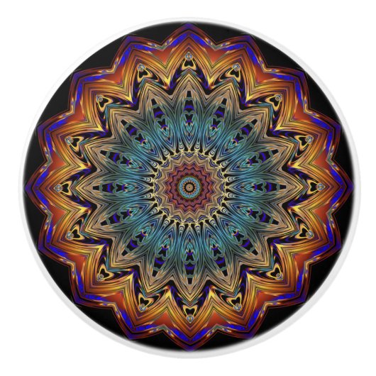 金ゴールド、銅、青曼荼羅ノパターン（の模様が）あるブ セラミックノブ (正面)