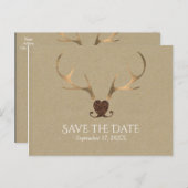 金ゴールド〔雄ジカの〕枝角とブラウン紙日付の保存 案内ポストカード (正面/裏面)