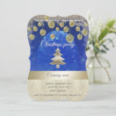 金ゴールド/青のキラキラ企業の輝くクリスマスパーティー 招待状 (スタンド正面)