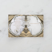 金ゴールド、青、アイボリー、緑の絹、真珠 招待状 (内部)