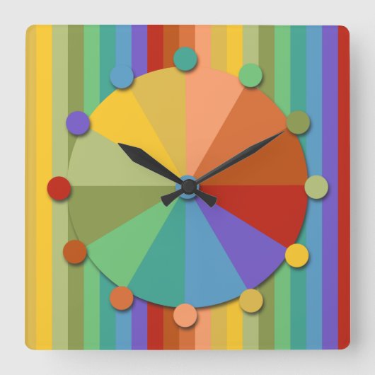 金ゴールド、青、緑のおもしろいストライプの正方形の壁時計 スクエア壁時計 (正面)