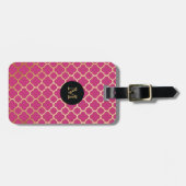 金ゴールド、黒い及びショッキングピンクのクローバーの荷物のラベル ラゲッジタグ (正面横)