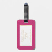金ゴールド、黒い及びショッキングピンクの小さい水玉模様の荷物のラベル ラゲッジタグ (裏面縦)