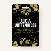 金ゴールド – 黒い大理石ID上の紙吹雪 バッジ (正面)