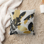 金ゴールド、黒い熱帯植物：豪華。 クッション (ブランケット)