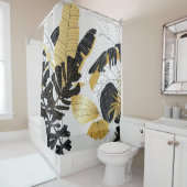 金ゴールド、黒い熱帯植物：豪華。 シャワーカーテン (インサイチュ)