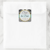 金ゴールド、黒および青のフローラ日付ステッカーの保存 スクエアシール (バッグ)