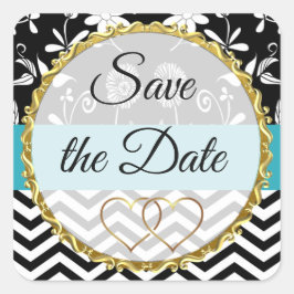 金ゴールド、黒および青のフローラ日付ステッカーの保存 スクエアシール