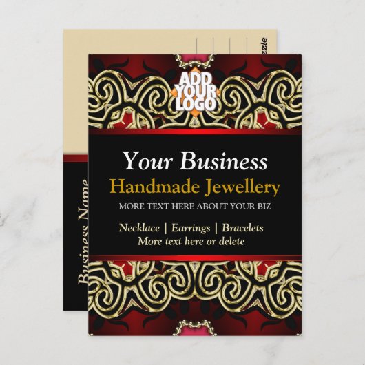 金ゴールド+黒の装飾ジュエリー事業はがき ポストカード (正面/裏面)