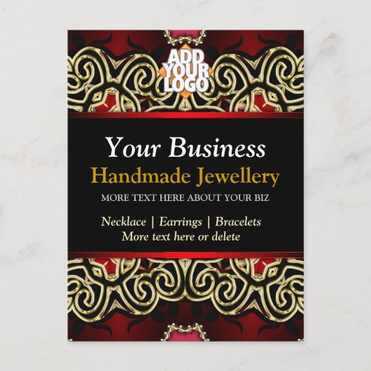 金ゴールド+黒の装飾ジュエリー事業はがき ポストカード (正面)