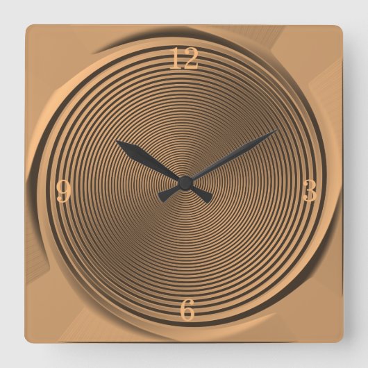 金ゴールド/黒スワールデザイン>ウォールクロック スクエア壁時計 (正面)
