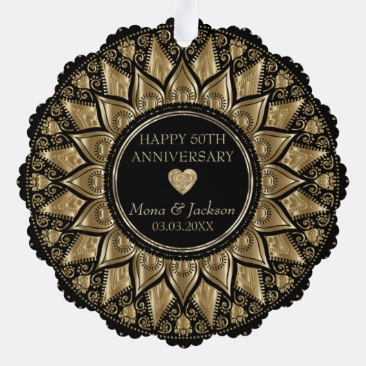 金ゴールド・黒フローラ結婚曼荼羅記念日 オーナメントカード (裏面)