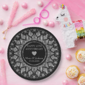 金ゴールド・黒フローラ結婚曼荼羅記念日 ペーパープレート (パーティー)