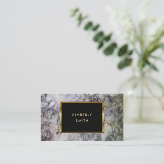 金ゴールド（黒灰色の大理石模様の名刺） 名刺 (スタンド正面)