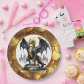 金ゴールド・黒龍ドラゴンスケール縁ど ペーパープレート (パーティー)