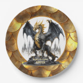 金ゴールド・黒龍ドラゴンスケール縁ど ペーパープレート (正面)