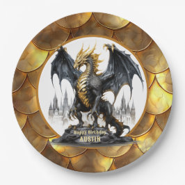 金ゴールド・黒龍ドラゴンスケール縁ど ペーパープレート