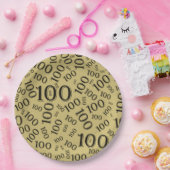 金ゴールド/黒100th誕生日パーティー番号パターン ペーパープレート (パーティー)