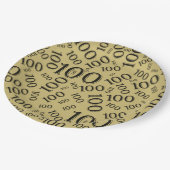 金ゴールド/黒100th誕生日パーティー番号パターン ペーパープレート (アングル)