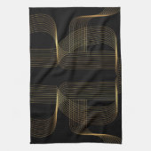 金ゴールド、黒、エレガントで、クールで、ユニークで粋な線画 キッチンタオル (縦)