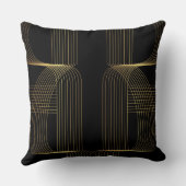 金ゴールド、黒、エレガントカッコいい、ユニークトレンディー線アート クッション (裏面)