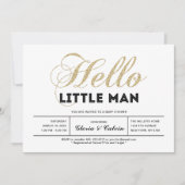 金ゴールド、黒 |タイポグラフィモダンボーイ赤ちゃんシャワー 招待状 (正面)