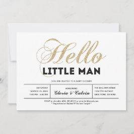 金ゴールド、黒 |タイポグラフィモダンボーイ赤ちゃんシャワー 招待状