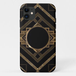 金ゴールド、黒、パターン金属、アール・デコヴィンテージ、キー iPhone 11 ケース