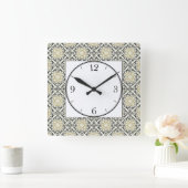 金ゴールド、黒、ベージュのモロッコパターン スクエア壁時計 (ホーム)