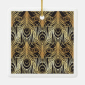 金ゴールド，黒，孔雀パターン，アールヌーボー,ヴィンテージ，ベ セラミックオーナメント (裏面)