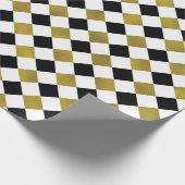 金ゴールド、黒、 + 白いダイヤモンドのチェック模様のギフト用包装紙 ラッピングペーパー (角)