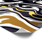 金ゴールド、黒、白の渦巻き旋回を持つ流動的なアート ポスター (角)