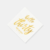 金ゴールド「Hello Thirty」誕生日(名前あり) スタンダードカクテルナプキン (角)