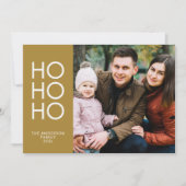 金ゴールド「HO HO HO」フォトコラージュクリスマス シーズンカード (正面)