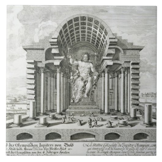 金ゴールドaのPhidias著なされるオリンピックのゼウスの彫像 タイル (正面)