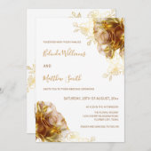 金ゴールドAI透明な花バラ白招待状 招待状 (正面/裏面)