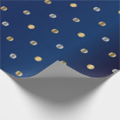 金ゴールドamdシルバー水玉模様とネイビーブルーサテン ラッピングペーパー (角)